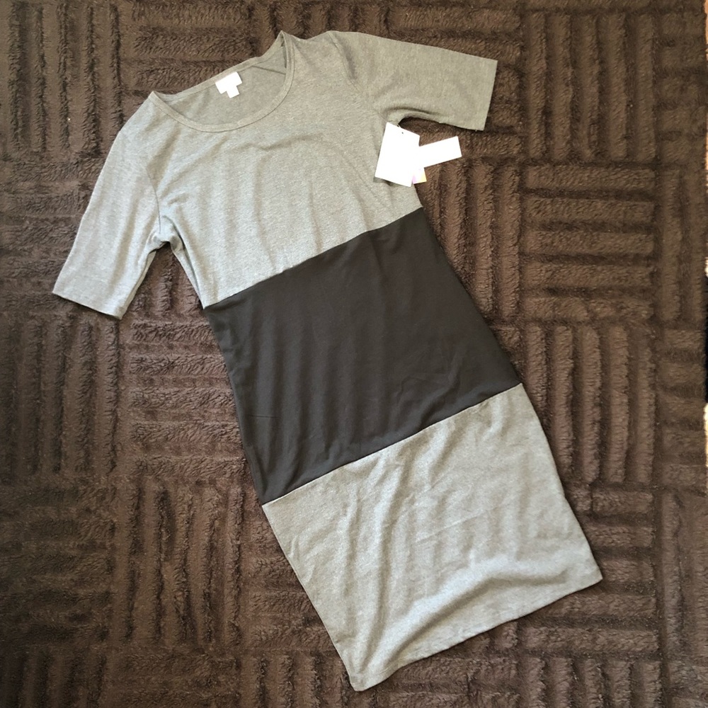 LuLaRoe Julia Dress, Gray & Black, Size Small NWT